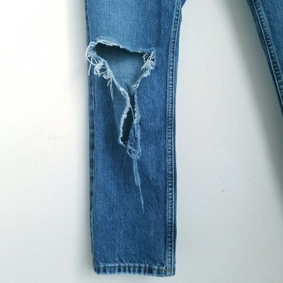 Everlane Distressed Button Fly Straight Cheeky Jean High Rise Classic 27 Capsule - Picture 3 of 15